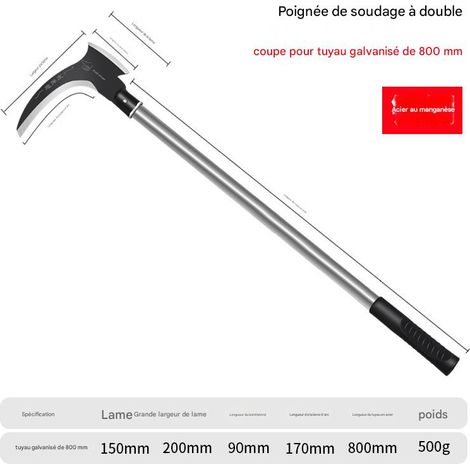 Faucille multifonction en acier au manganèse - outil de désherbage et de coupe, convient aux mauvaises herbes, branches, bambou et riz - 80 cm