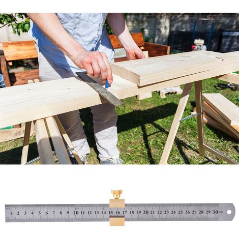 30 cm Stahllineal für Holzbearbeitung, Markierungs- und Messwerkzeug mit Messing-Schiebeblock (1/5)