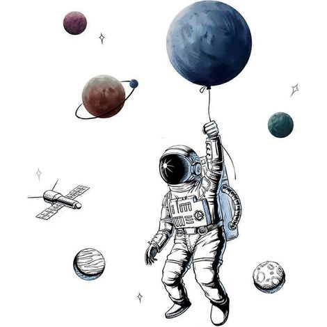 Sticker mural espace, autocollant amovible pour la décoration de salle de classe, chambre de garçon ou de fille, salle de jeux, décoration de chambre d'enfant en vinyle écologique à décoller et à coll (1/4)