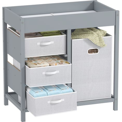AIYAPLAY Baby Changing Unit with 4 Drawers, Diaper Changing Table, Grey (1/5)