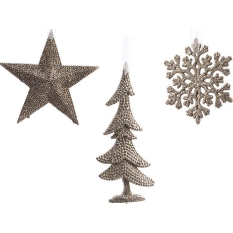 DECORAZIONI MISTE DA APPENDERE GLITTER CHAMPAGNE 3ASS PREZZO CADUNO