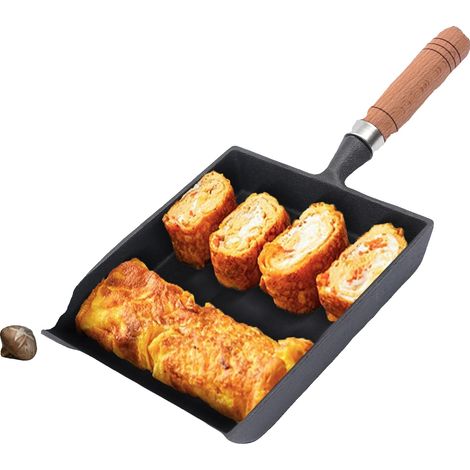 Omelette-Pfanne, Gusseisenmaterial, 18,5 x 15,5 cm Abmessungen, Induktions- und Gas-Kompatibilität, Antihaftbeschichtung, Holzgriff (1/5)