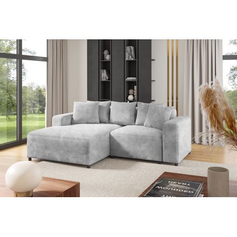 Ecksofa Designersofa Sofa MEGAN XS in Stoff Poso Hellgrau Ottomane Links (1/2)