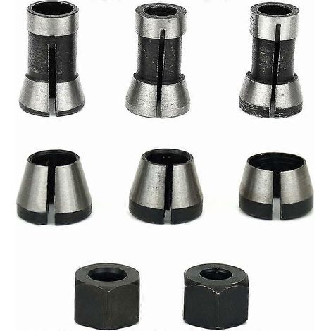 Mandrin de fraisage - Jeu de 6, pinces de serrage affleurantes (6 mm, 6,35 mm, 8 mm), pinces de serrage pour défonceuse, adaptateurs de pinces de serrage (1/5)