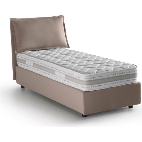 Talamo Italia Lit simple Rossella, Lit conteneur avec revêtement en tissu, 100% Made in Italy, Ouverture frontale, avec matelas 80x200 cm inclus, Tourterelle, avec emballage renforcé
