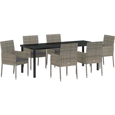 Maison Exclusive - Set da Pranzo per Giardino con cuscino 7 pcs Grigio polyrattan