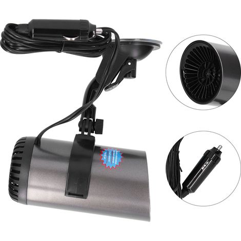 Chauffage voiture 2-en-1 ventilateur 150W 12V DC portable désembueur prise allume-cigare avec support rotatif 360° ventouse (1/5)