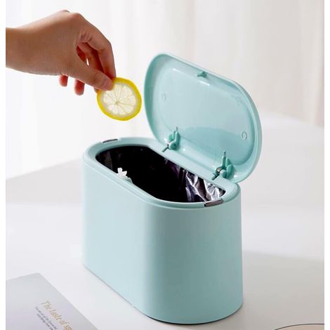 Mini poubelle avec couvercle - Petite poubelle amovible en plastique, 2,4 litres, bleu ciel - Pour bureau, cuisine, salle de bain (1/5)