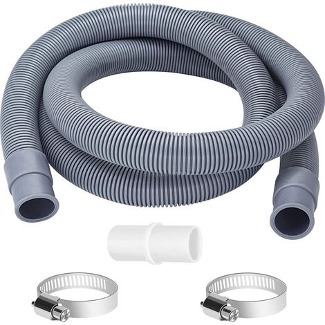Machine à laver et lave-vaisselle tuyau 1, 5 m, tuyau d'écoulement Ø 20mm, tuyau d'écoulement avec raccord de tuyau et pinces (1/5)