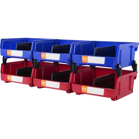 Bacs à bec empilables VEVOR Lot de 6 boîtes de rangement en plastique PP rouge et bleu 276 x 279 x 128 mm (1/5)