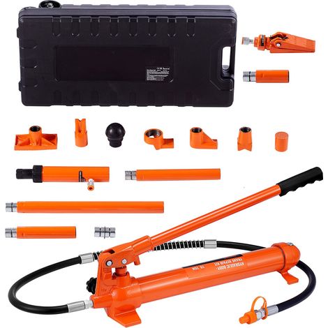 Kit Hydraulique 10 Tonnes avec Vérin, Pompe et Flexible 1,4 m – Outil de Réparation de Châssis pour Auto, Garage, Engins Lourds, avec Coffret de Rangement (1/5)