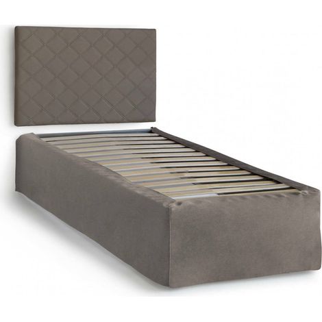 Talamo Italia - Letto singolo Accu, Set testata in ecopelle con rete ortopedica e mantovana, 100% Made in Italy, adatta a letto Singolo, per materasso da Cm 80x190, Tortora (1/4)