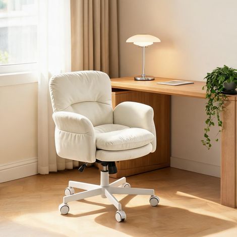 Chaise de bureau beige en chenille coton métal 68 x 71 x 92,5 cm (1/5)