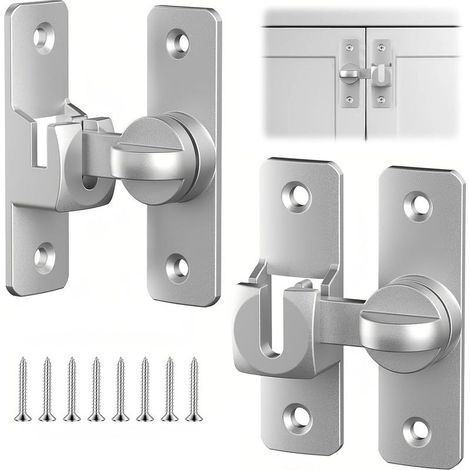 2 Paires Loquet Porte,90°/180° Verrou Porte,Aluminium Verrou Porte Coulissante,Serrure Porte Coulissante avec 8 Vis,Argent,pour Portes,Fenêtres,Armoires (1/5)