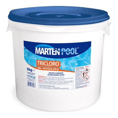 cloro 90 % tricloro in pastiglie da 200 gr barattolo da 5 kg per piscina