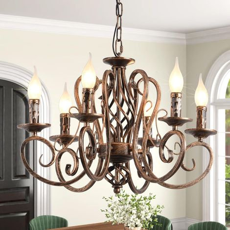 Lustres pays français, lustre en fer à bougie en bronze à lumières, luminaire suspendu en métal éclairage suspendu pour îlot de cuisine, salle à manger, salon (1/5)