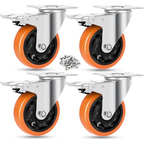 100mm Roulettes pour Meubles avec 4 Frein, Roulette Charge Lourde Jusqu'à 540KG, Polyéthylène Roulettes Pivotantes avec Double Blocage pour Chariot, Établi, Meuble, Equipement, lot de 4 (1/5)