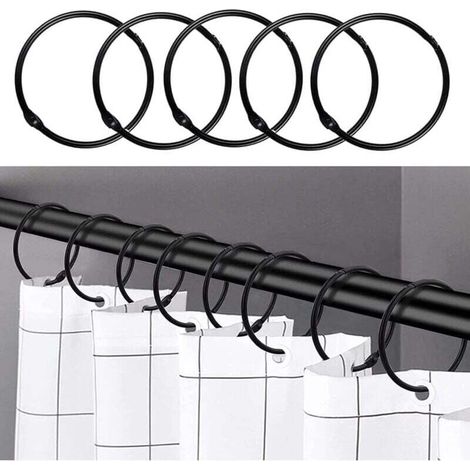 Negro - 24 anillas para cortina de ducha, XU, ganchos inoxidables para cortina de baño, anillas redondas decorativas y ganchos para barra de cortina - KZQ (1/4)