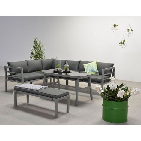 Garden Impressions Dining-Ecklounge "Lakes", inkl. Sitzbank, Tisch und Kissen, arctic grey / reflex black, ohne Sessel, links (1/5)