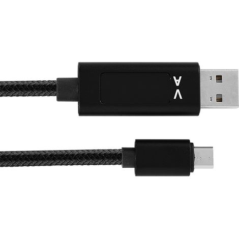 Câble Micro USB 1.2M avec Affichage Numérique Tension/Courant, Nylon Tressé Durable, Charge Rapide QC 3.0 Noir