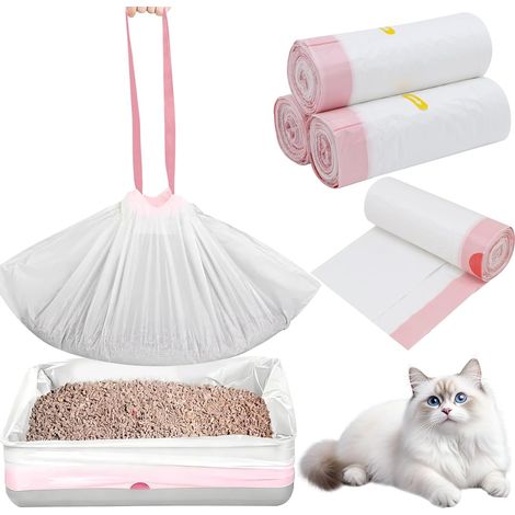 80 Cat Litter Bags XL (64 x 40 cm) Bin Bags with Carry Handle Cat Litter Bag 10 kg Capacity for Automatic / Open Bins Scratch-Resistant and Odour Resistant (1/5)