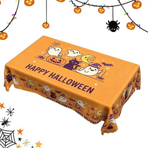 Nappe Table Halloween Housse Table Lavable Saisonnière Nappe Fantôme Toile D'araignée Pour Maison Réunion Familiale Événement Festif Salle À Manger Pique-Nique (1/5)
