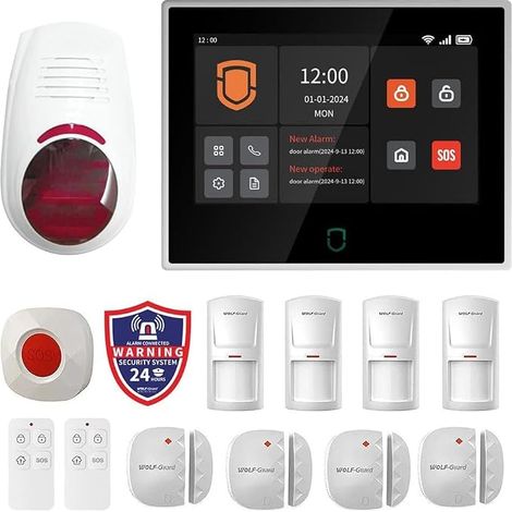 Système d'alarme sécurité Maison Intelligente Écran tactile 7 pouces, Kit protection anti-effraction WiFi 4G, WT4F-W03 (1/5)