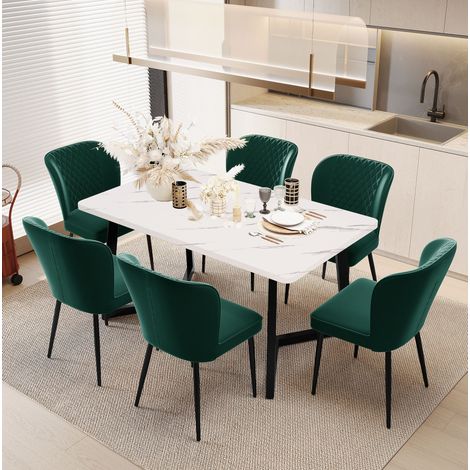 Sedia da pranzo verde in velluto con struttura in metallo, stile moderno,47×43×86cm (1/5)