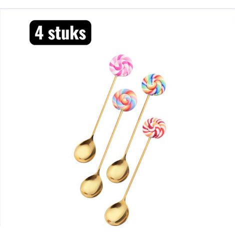 Juego de cubiertos de 4 piezas: cuchara, cucharas largas para bebidas, cuchara para remover donuts, color dorado (1/5)