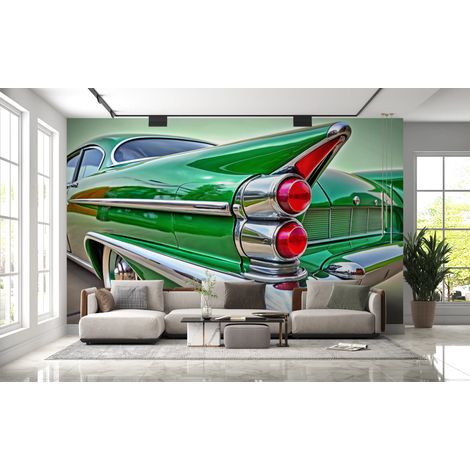 Papier peint voitures - berline américaine verte rétro - 150 x 250 cm (1/2)