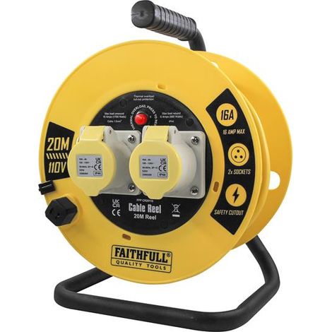 Faithfull XP03-SY4H Open Cable Reel 110V 20m 16A 2 Socket 1.5mm Cable FPPCR20110