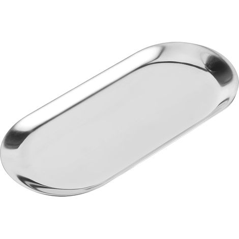 5-teiliges Set ovaler Handtuchablagen, Kosmetik- und Schmuckaufbewahrungstabletts, Geschirr- und Tellerorganizer aus Edelstahl, silberfarben (1/5)