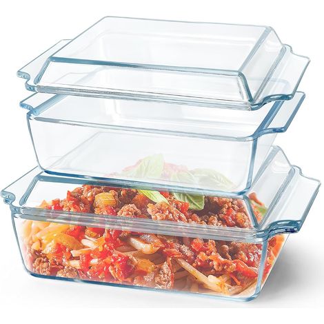 Lot de 2 Plats à Gratin Rectangulaires en Verre avec Couvercle, Cocottes Transparentes avec Poignées, Plats à Lasagnes Résistants au Four et Micro-ondes, Cuisine, Maison Restaurant, Hôtel (2L+1L) (1/5)