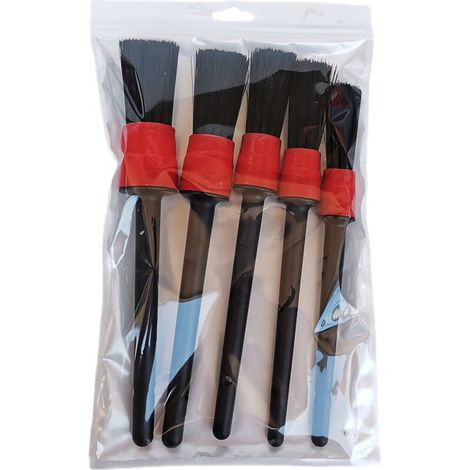 Ensemble de brosses de détail de voiture, 5 pièces, brosses pour fentes intérieures, en Fiber synthétique douce, pour nettoyage automatique, pour SUV, camion, VanRed (1/5)