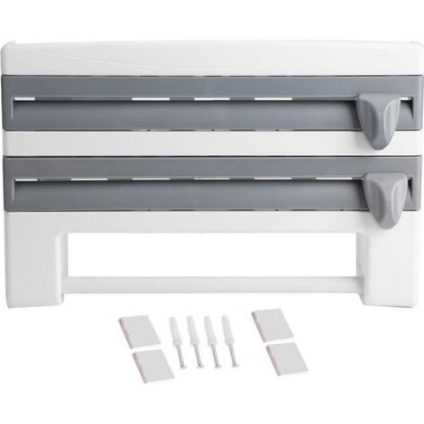 Support Gris Papier Film Alu Cuisine Découpe facile Murale Dérouleur de Rouleaux en Plastique Mural Cuisine Gris (1/4)