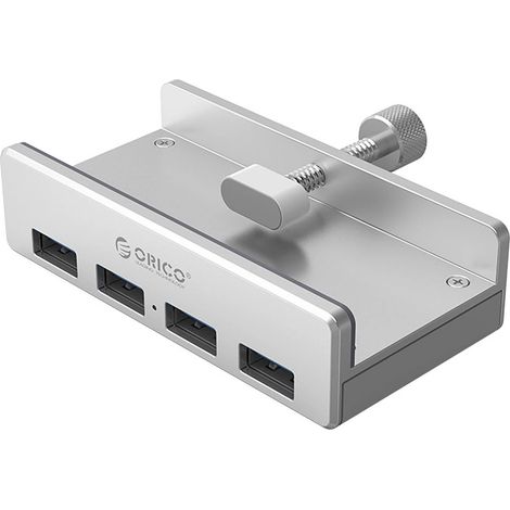 MH4PU Hub Splitter per monitor con morsetto da scrivania, 4 porte USB-A - Argento (1/5)