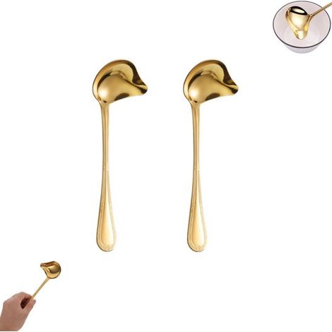 Cuchara para servir salsa de acero inoxidable con forma de pico de pato, color dorado, de 2 piezas y 20 cm de diámetro, utensilio para servir salsa en el hogar. (1/5)