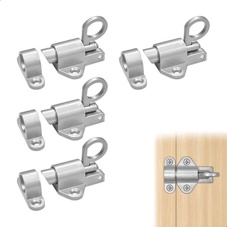 Sliding Door Latch, Interior Door Lock, Solid Aluminium, Door Hook, for Wooden Doors, Sliding Windows, Hinged Windows, Cabinets, 4 Silver Pieces (1/5)