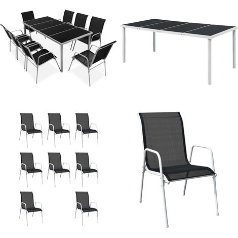 Ensemble à manger d'extérieur 9 pcs Acier Noir - Table extérieur - Chaises extérieures (1/5)
