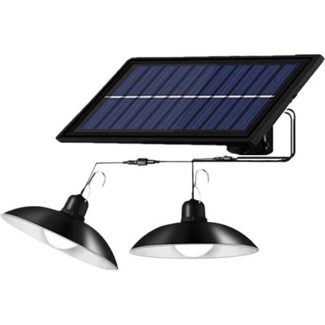 Suspension solaire, 60 LED à double tête avec télécommande (lumière chaude) - idéale pour les abris de jardin, les remises, les cours, etc. - 1 pièce (1/3)