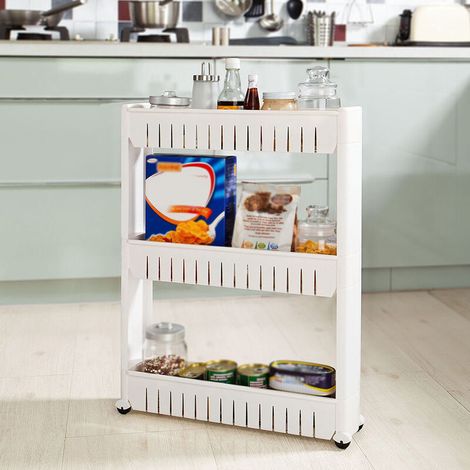 Desserte de cuisine, Étagère Meuble, Chariot 3 Etages, Rangement sur 3 étages - Blanc (1/5)