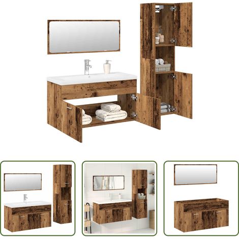 Armoire de salle de bain - Ensemble de meubles salle de bain 4 pcs bois d'ingénierie (1/5)