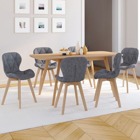 Lote de 6 sillas de comedor ROBINE de tela gris oscuro (1/5)