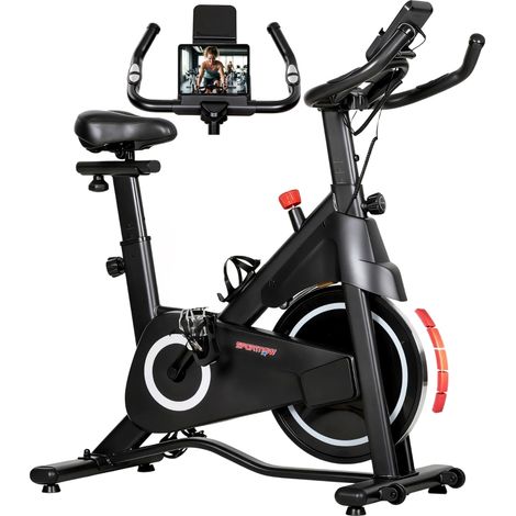Vélo d'appartement magnétique réglable avec écran LCD et siège confortable, dimensions 108x51x116cm, couleur blanche (1/5)