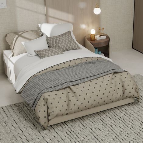 Cadre lit minimaliste 140 x 200, en velours, avec matelas, beige, 140 x 200 cm, pour maison et usage quotidien, sans tête de lit ni matelas-Go
