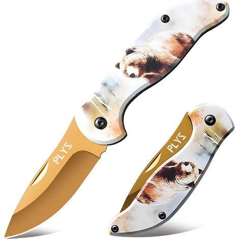 Klappmesser mit Bärenmuster, Edelstahl, für Outdoor & Camping