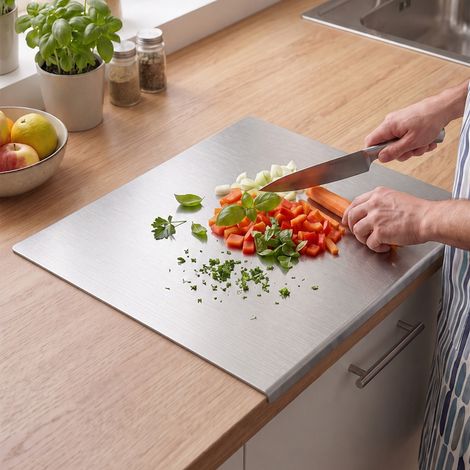 Planche à découper en acier inoxydable 50 x 40 cm – Antidérapante – Résistante à la rouille et à la moisissure – planche de cuisine (1/5)