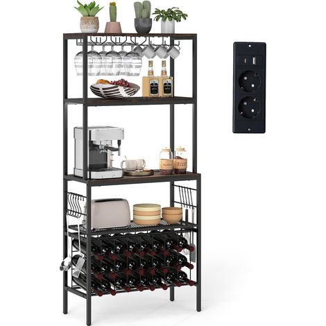 COSTWAY Portabottiglie da Terra per 24 Bottiglie, Portabottiglie da Vino con Presa di Corrente, Supporto per Bicchieri, Ganci e 3 Ripiani, per Cucina, Soggiorno e Bar (1/5)