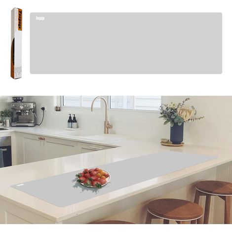 Extra Long Tapis Silicone Cuisine pour Protege Plan de Travail de Cuisine  125x40 cm Tapis de Protection , Antiadhésif , Résistant à la Chaleur Antidérapant Tapis de Table Silicone , Gris (1/5)