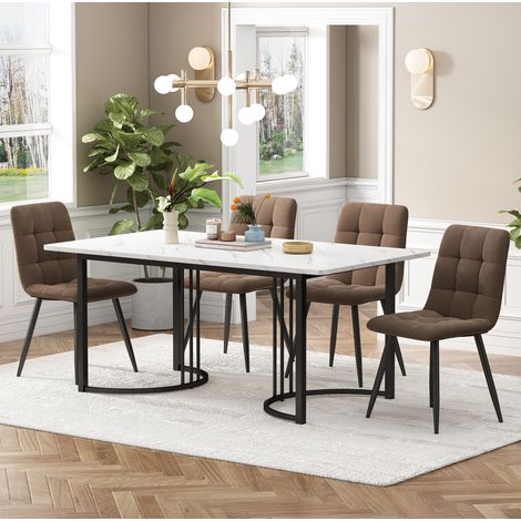 5-teiliges Tisch- und Stuhlset 140 x 80 cm MDF Weiß und Metall HAVRYA (1/5)